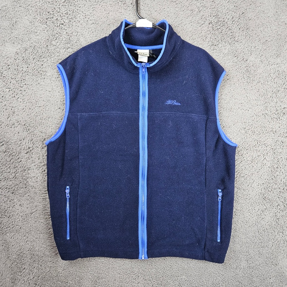 LL Bean Mens 2XL Fleece Vest Navy Blue Full Zip‎ Mock Neck Outdoor